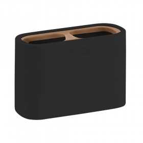 Portaspazzolini d'appoggio serie Giglio resina e bambu' per bagno nero opaco