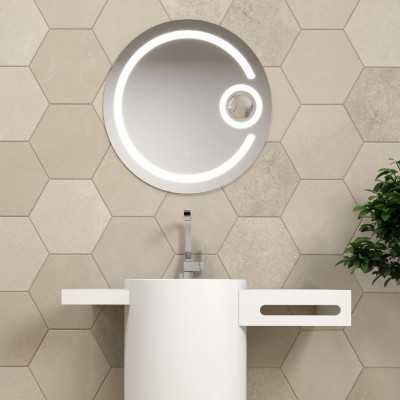 Specchio a Led rotondo Mykonos con ingranditore retroilluminato