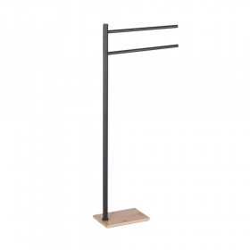 Piantana porta salviette per il bagno serie Pantelleria inox nera e bambu'