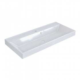 Lavabo Alvin ad Incasso marmo resina cm 100x46x8 Bianco Lucido