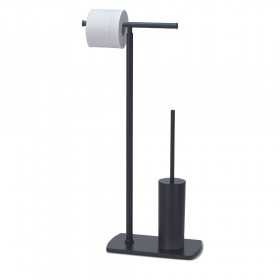 Piantana porta rotolo e porta scopino per il bagno colore nero opaco serie Ischia