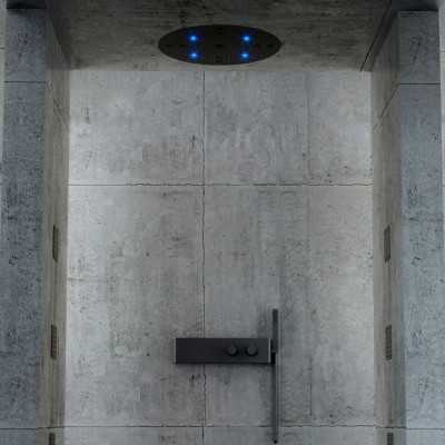 Soffione Doccia a LED ad Incasso a Soffitto in Nero Opaco Tondo mm 400 Ix Box Shower 