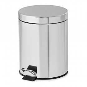 Cestino porta rifiuti tondo serie Minerva getta carte inox cromato litri 5 con pedale