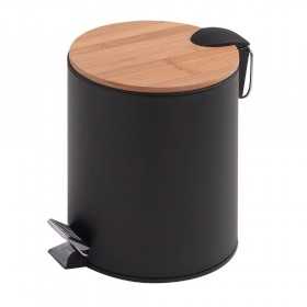 Cestino serie Ponza getta carte in metallo e bambu' colore nero opaco 3 litri chiusura soft