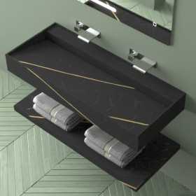 Lavabo Consolle Raiatea in Art Stone Colore Black e Nut Venato 120 cm Lullaby 