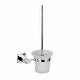 Porta scopino da parete in ottone cromato lucido con bicchiere in vetro AMG