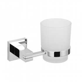 Porta spazzolino a muro in ottone cromato lucido bicchiere in vetro AMG