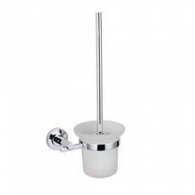 Porta scopino da parete in ottone cromato lucido con bicchiere in vetro JAGUAR