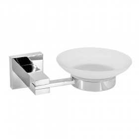 Porta sapone per bagno in ottone cromato lucido e vetro satinato AMG