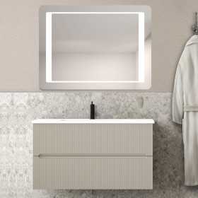 Composizione da Bagno con Mobile Bianco Cotone da 80 cm Lavabo in Resina e Specchio Modello Creta