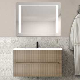 Composizione da Bagno con Mobile Rovere Tabacco da 80 cm Lavabo in Resina e Specchio Modello Creta