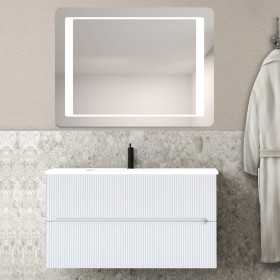 Composizione da Bagno con Mobile Bianco Opaco da 80 cm Lavabo in Resina e Specchio Modello Creta