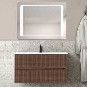 Composizione da Bagno con Mobile Noce da 80 cm Lavabo in Resina e Specchio Modello Creta