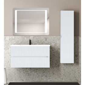 Composizione da Bagno con Mobile Bianco Opaco da 90 cm Lavabo in Resina e Specchio Modello Creta con Colonna