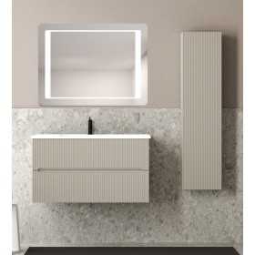 Composizione da Bagno con Mobile Bianco Cotone da 90 cm Lavabo in Resina e Specchio Modello Creta con Colonna 