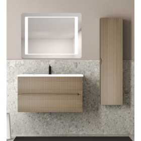 Composizione da Bagno con Mobile Rovere Tabacco da 90 cm Lavabo in Resina e Specchio Modello Creta con Colonna 