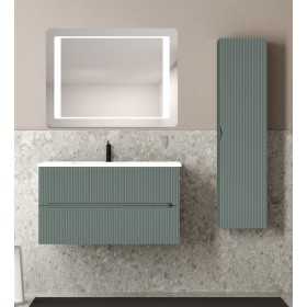 Composizione da Bagno con Mobile Verde Opaco da 90 cm Lavabo in Resina e Specchio Modello Creta con Colonna