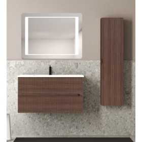 Composizione da Bagno con Mobile Noce da 100 cm Lavabo in Resina e Specchio Modello Creta con Colonna