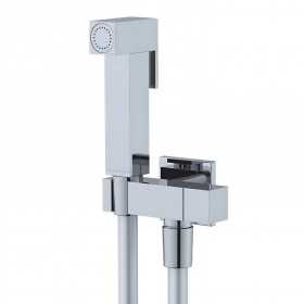 Idroscopino WC bidet bagno cromo lucido quadro con rubinetto flessibile e staffa di fissaggio serie ALVIN