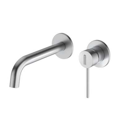 Miscelatore monocomando a due fori ad incasso a parete per lavabo nickel spazzolato con sistema install box