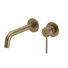 Miscelatore monocomando a due fori ad incasso a parete per lavabo oro matt con sistema install box