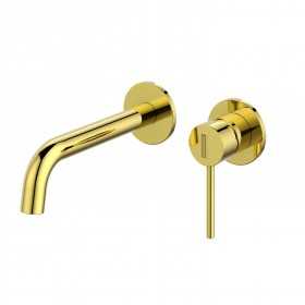 Miscelatore monocomando a due fori ad incasso a parete per lavabo oro lucido con sistema install box