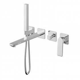 Set miscelatore monocomando vasca incasso a parete con doccetta serie Atlantic cromo lucido