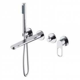 Set miscelatore monocomando vasca incasso a parete con doccetta serie One Hole in ottone