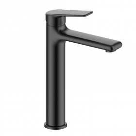 Rubinetto miscelatore canna alta per lavabo serie Atlantic in ottone nero opaco con piletta click clack
