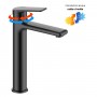 Rubinetto miscelatore canna alta per lavabo serie Atlantic in ottone nero opaco con piletta click clack