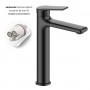Rubinetto miscelatore canna alta per lavabo serie Atlantic in ottone nero opaco con piletta click clack