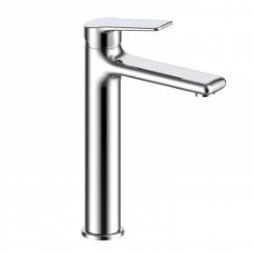 Rubinetto miscelatore canna alta per lavabo serie Atlantic in ottone cromato lucido con piletta click clack