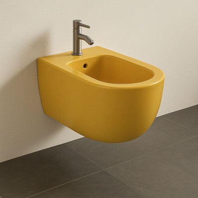 Bloom Bidet Ceramica Sospeso Scarico a Parete Miele Lucido
