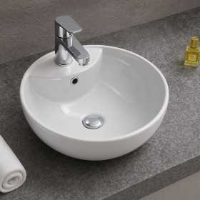 Nora Lavabo Appoggio Ceramica Tondo Bianco Lucido 46x46x17 cm 