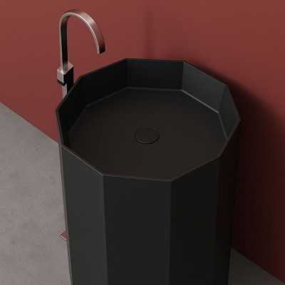 Lavabo Forma Decagonale Free Standing Howland in Art Stone Colore Nero Opaco Lullaby 