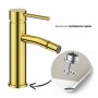 Miscelatore monocomando per bidet oro lucido serie Jazz installazione rapida con piletta click clack