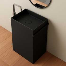 Lavabo Rettangolare Free Standing Bajo in Art Stone Colore Nero Opaco Lullaby 