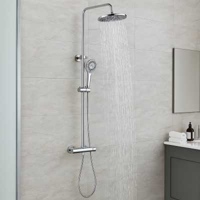 Colonna Doccia Slot Termostatica Cromata 2 Funzioni Soffione Doccetta Tondo