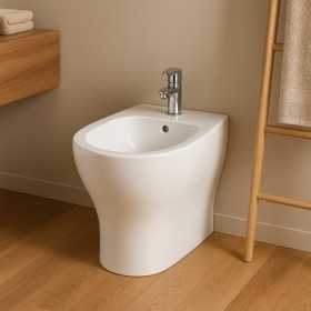 Bidet a Pavimento Ceramica Bianco Lucido Completo Di Fissaggi Modello Jump