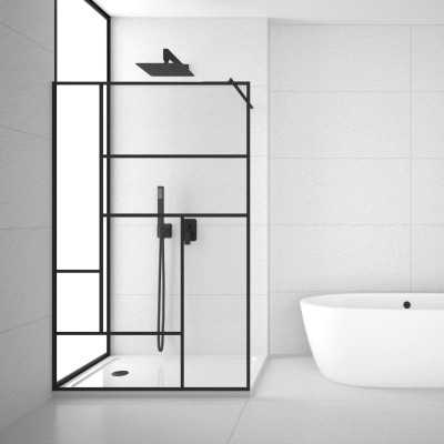 Parete Doccia Walk-In LILLA 8 mm Cristallo Temperato Trasparente Nero Opaco a Riquadro