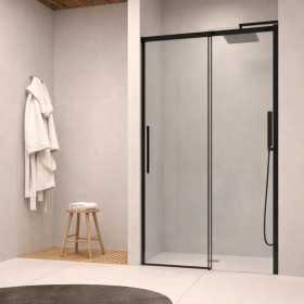 Porta Doccia Scorrevole a Due Ante in Cristallo Trasparente 8 mm – Profilo Nero Opaco