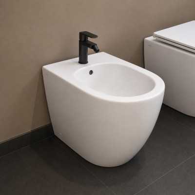 Bidet Ceramica a Pavimento Filo Parete Colore Bianco Lucido modello People