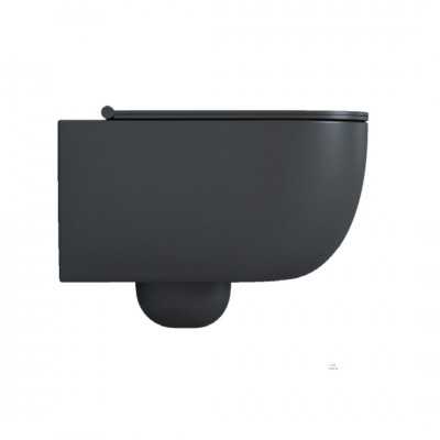 Bloom Vaso Ceramica Sospeso Scarico a Parete Senza Brida Colore Nero Opaco