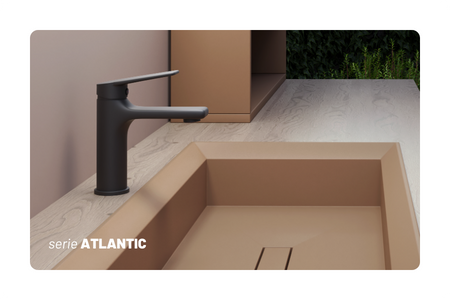 Miscelatore monocomando Atlantic per lavabo installazione in ottone con piletta click clack nero opaco